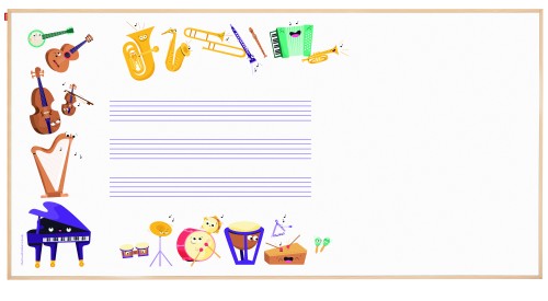 Tablica edukacyjna MemoBe, WHITEBOARDGAME: Music adventure!, nadruk WESOŁE INSTRUMENTY, rama drewniana, 200x100 cm