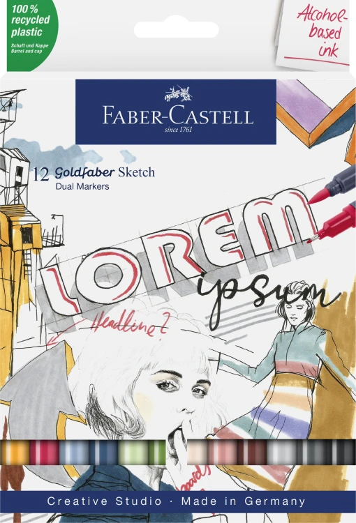 PISAK GOLDFABER SKETCH DWUSTRONNY ZESTAW 12 KOL. FABER-CASTELL
