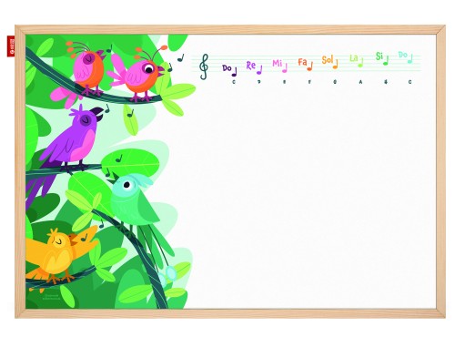 Tablica edukacyjna MemoBe, WHITEBOARDGAME: Music adventure!, nadruk WESOŁE NUTKI Z PTASZKAMI, rama drewniana, 200x10