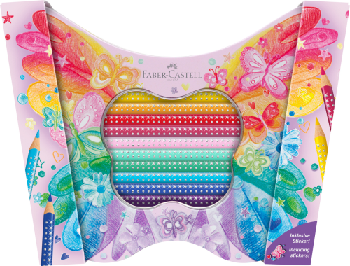 KREDKI OŁÓWKOWE SPARKLE W OPAKOWANIU UPOMINKOWYM BUTTERFLY FABER-CASTELL