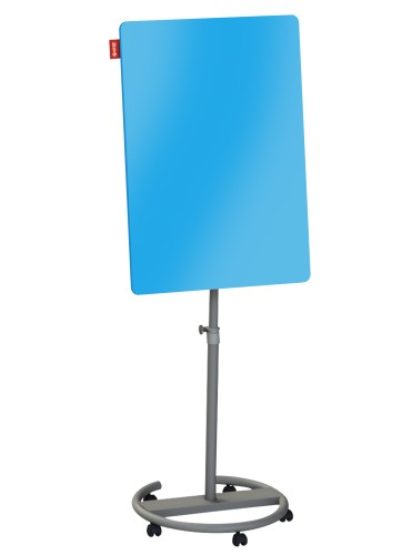 Flipchart mobilny MEMOBE, szklany niebieski, suchościeralny magnetyczny, circle, 70x100xh220 cm