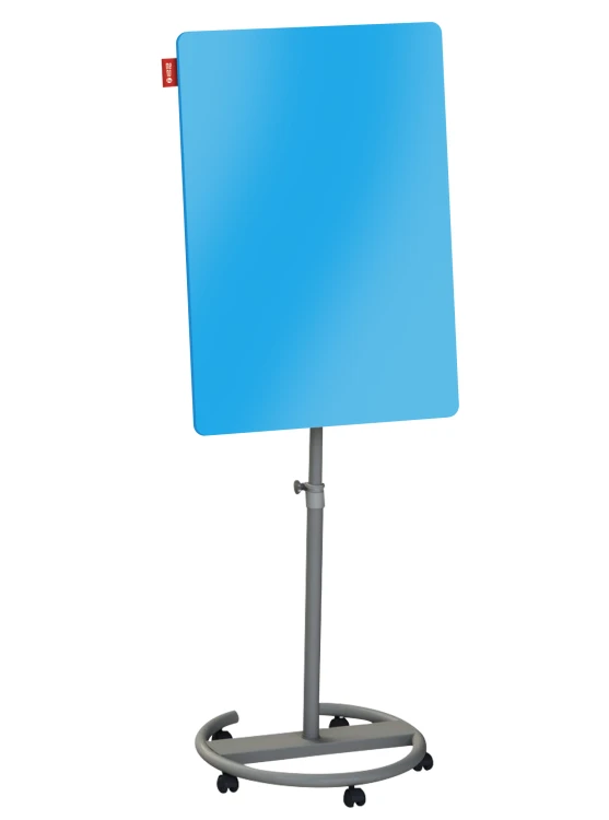 Flipchart mobilny MEMOBE, szklany niebieski, suchościeralny magnetyczny, circle, 70x100xh220 cm