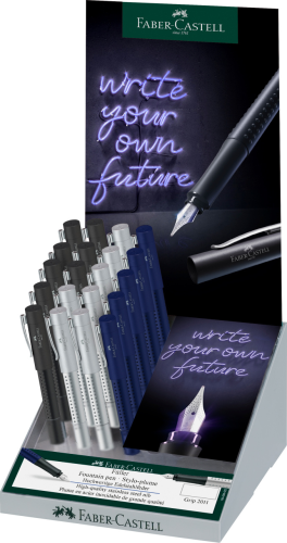 PIÓRO WIECZNE GRIP 2011 M (7XSREBRNE, 8XCZARNE, 5XGRANATOWE)DISPLAY 20 SZT. FABER-CASTELL
