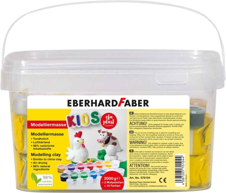 GLINA SAMOUTWARDZALNA KIDS 2 KG BIAŁA + FARBY 14 KOL. EBERHARD FABER