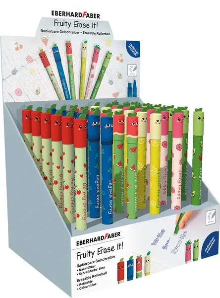 DŁUGOPISY ŻELOWY WYMAZYWALNY OWOCE DISPLAY 36 SZT. (CZEREŚNIA, JAGODA, ARBUZ, CYTRYNA, MALINA, AWOKADO)EBERHARD FABER
