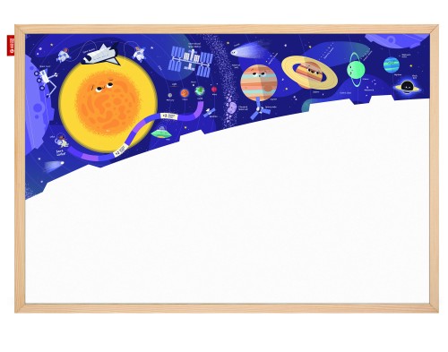 Tablica edukacyjna MemoBe, WHITEBOARDGAME: Space adventure!, nadruk KOSMOSU, zestaw do gry, wersja EN, rama drewniana, 1