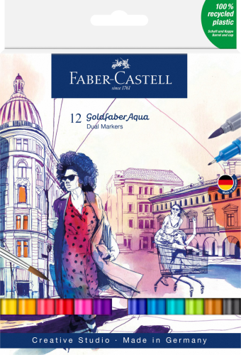 PISAK AKWARELOWY GOLDFABER AQUA DWUSTRONNY ZESTAW 12 KOL. FABER-CASTELL