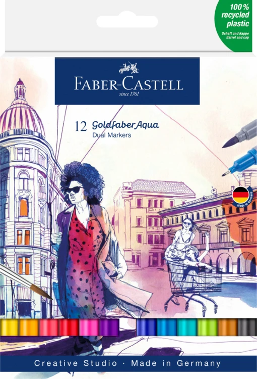 PISAK AKWARELOWY GOLDFABER AQUA DWUSTRONNY ZESTAW 12 KOL. FABER-CASTELL