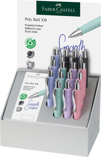 DŁUGOPIS POLY BALL XB (MIĘTOWY, JASNOFIOLETOWY, LILIOWY, PUDROWO RÓŻOWY, CZARNY) DISPLAY 15 SZT.+ WKŁADY FABER-CASTELL
