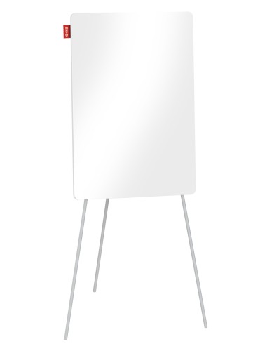 Flipchart na trójnogu MEMOBE, szklany biały, suchościeralny magnetyczny, 70x100xh180 cm