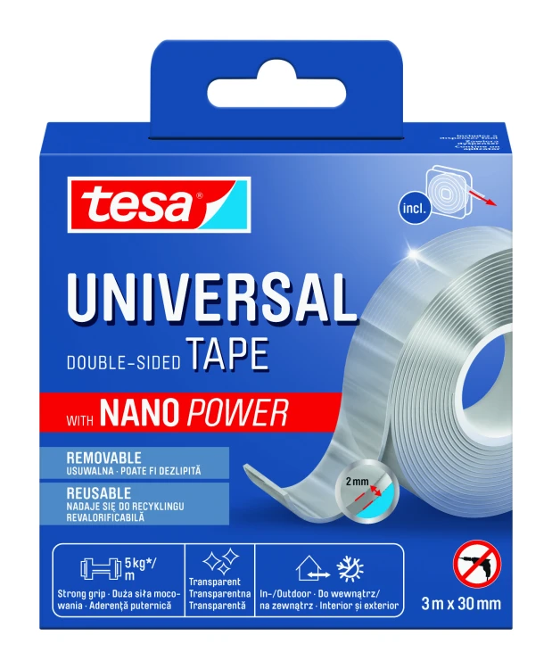 TAŚMA MONTAŻOWA DWUSTRONNA TESA NANO POWER TRANSPARENTNA 3M x 30MM