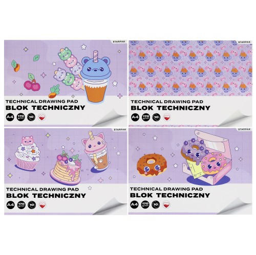 Blok techniczny A4/10K biały Kawaii 4 wzory A 10 STARPAK 592248