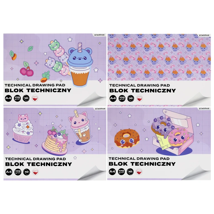 Blok techniczny A4/10K biały Kawaii 4 wzory A 10 STARPAK 592248