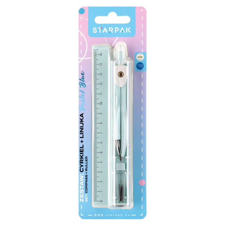Cyrkiel metalowy plus linijka Pastel Blue STARPAK 561876