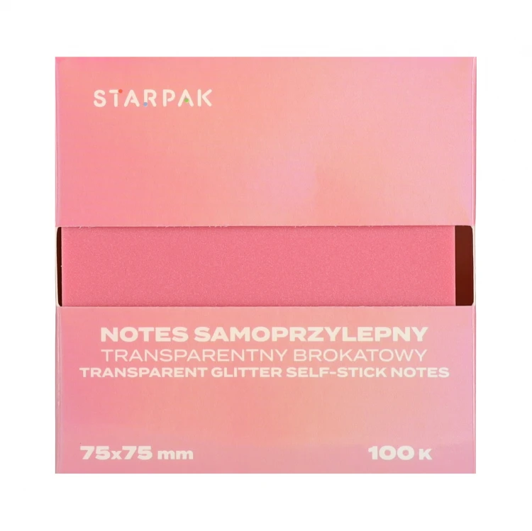 Notes samoprzylepny 75x75/100k transparent brokat różowy STARPAK 576529