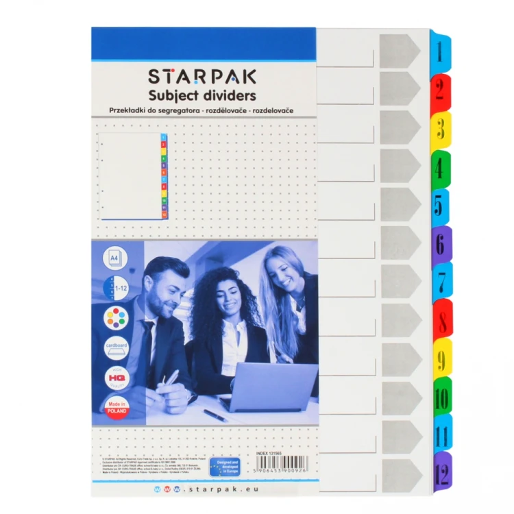 Przekładki  A4 kartonowe 1-12 numeryczne STARPAK 131565