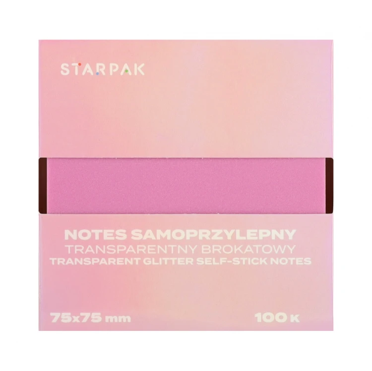 Notes samoprzylepny 75x75/100k transparent brokat liliowy STARPAK 576528