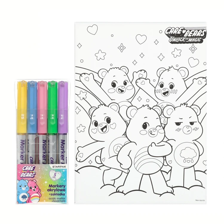 Podobrazie z nadrukiem   markery akrylowe 5 kolorów Care Bears STARPAK 583602