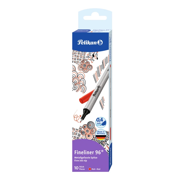 Cienkopis PELIKAN FINELINER 96 0,4 mm 10 szt. czerwony