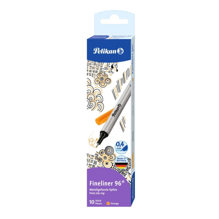 Cienkopis PELIKAN FINELINER 96 0,4 mm 10 szt. pomarańczowy