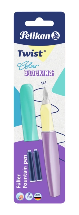 Pióro wieczne PELIKAN TWIST COLOR BLOCKING stal. M pastelowe naboje