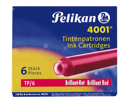 Naboje do piór krótkie czerwone 6 szt. PELIKAN 400142567