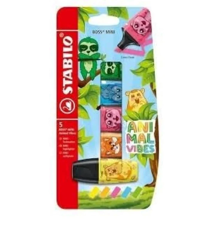 Zakreslacz mini 5kolorów Animal Vibes etui STABILO B-62416-10