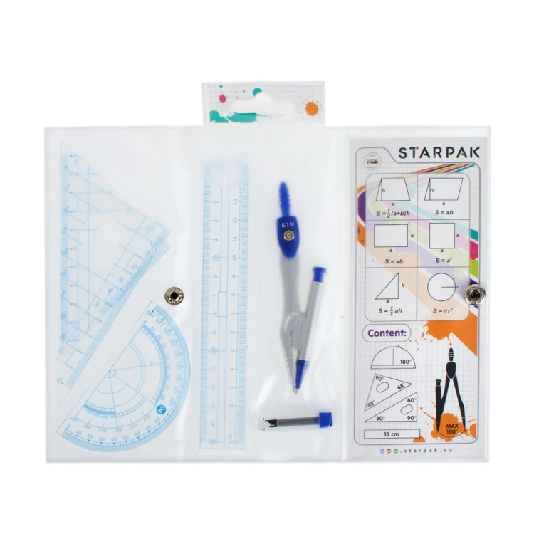 Cyrkiel metalowy plus zestaw geometryczny 4 elementy etui STARPAK 262681 – zdjęcie 4