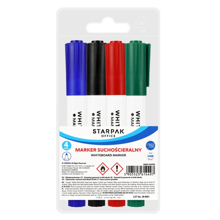 Marker suchościeralny okrągły 4 kolory w etui STARPAK 524558