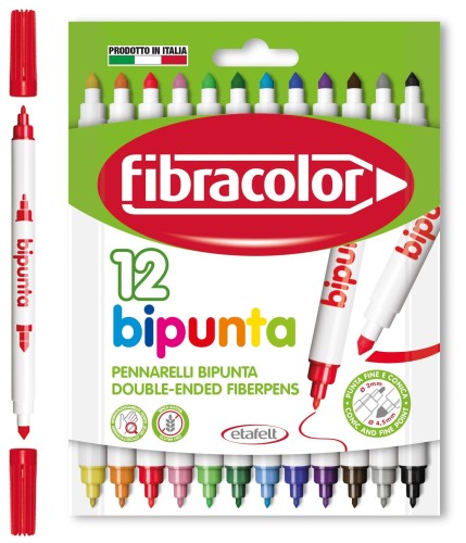 Pisaki dwustronne 12 kolorów zmywalne FIBRACOLOR 910