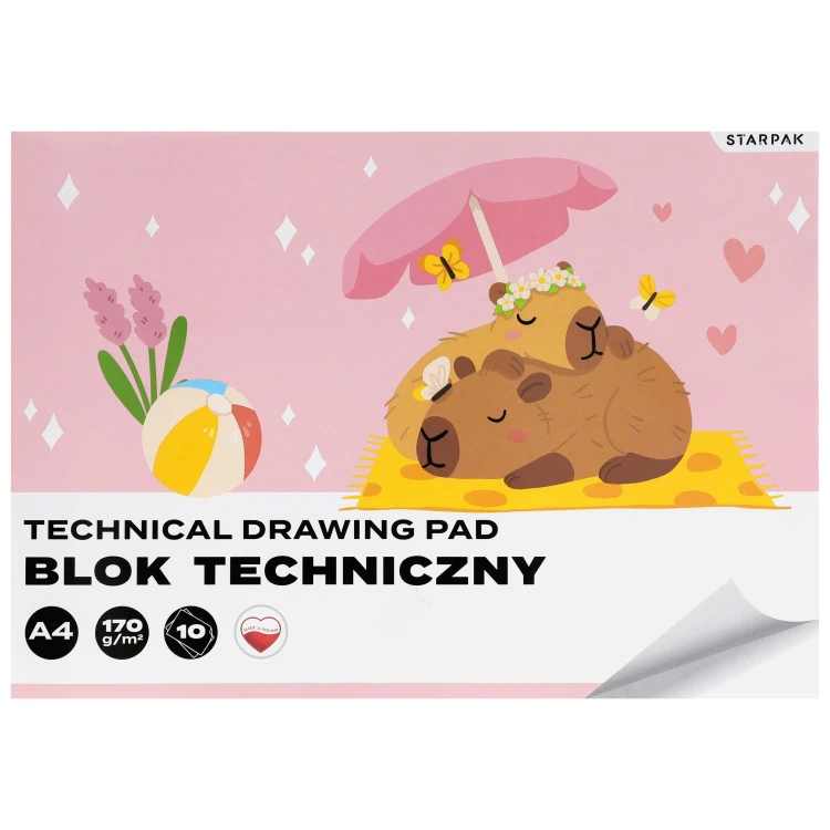 Blok techniczny A4/10 k biały 4 wzory Kapibara A 10 STARPAK 592250 – zdjęcie 2