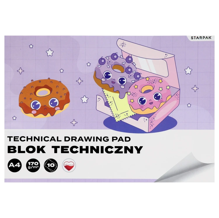 Blok techniczny A4/10K biały Kawaii 4 wzory A 10 STARPAK 592248 – zdjęcie 2