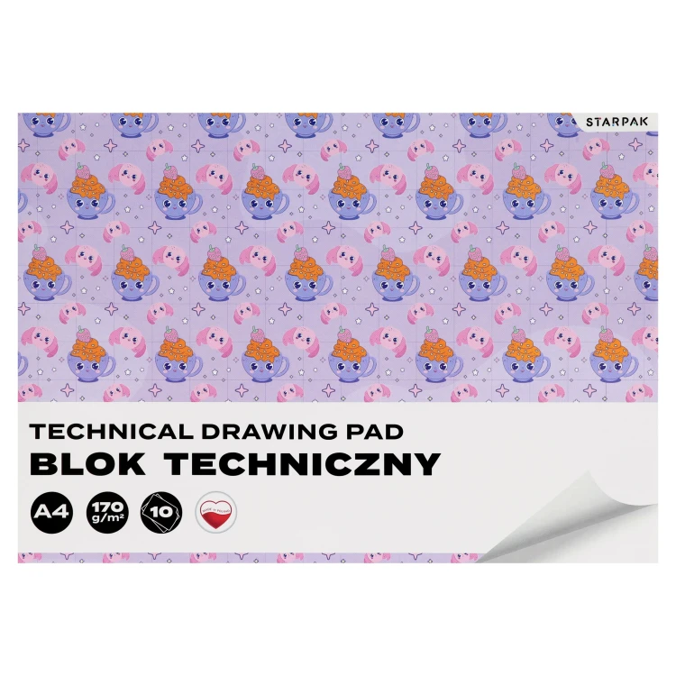 Blok techniczny A4/10K biały Kawaii 4 wzory A 10 STARPAK 592248 – zdjęcie 4