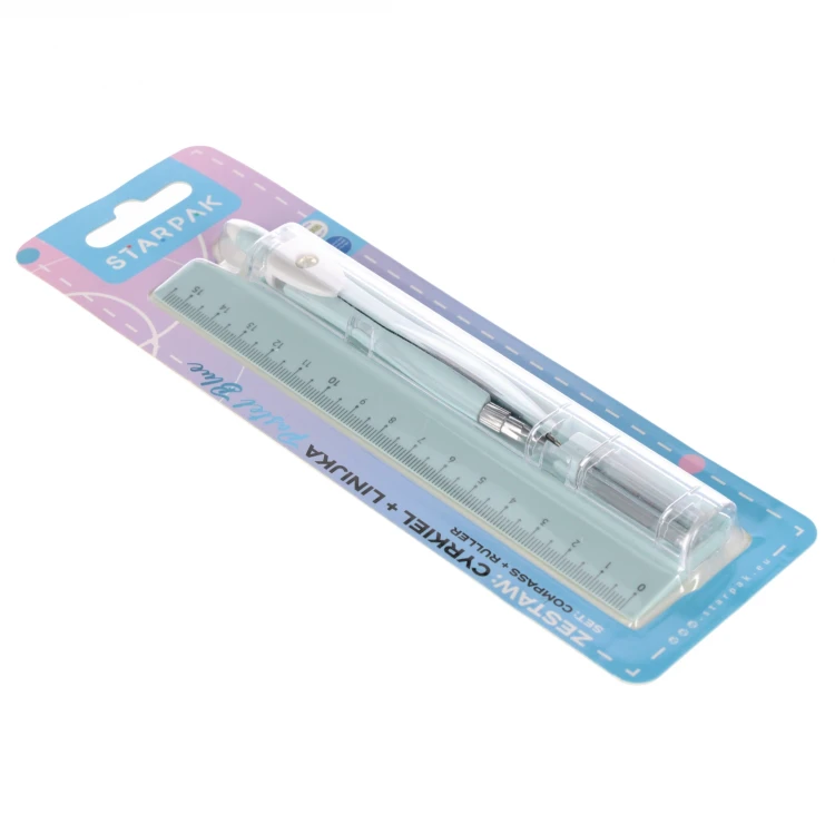 Cyrkiel metalowy plus linijka Pastel Blue STARPAK 561876 – zdjęcie 4