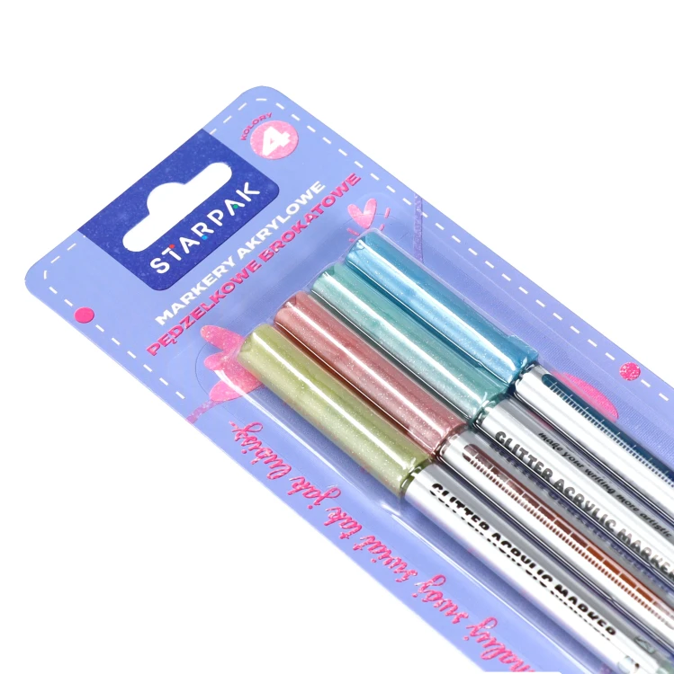 Marker akrylowy w pędzelku 4 kolory brokatowy STARPAK 580593 – zdjęcie 4