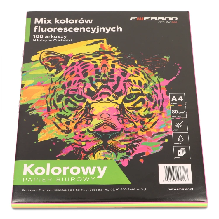 Papier xero kolor A4 80g mix fluo op100ark EMERSON XEM1002PWN – zdjęcie 2