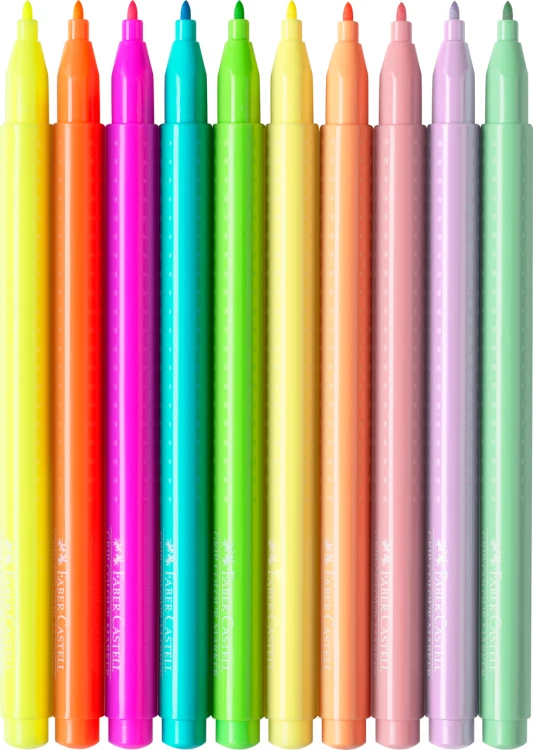 Flamastry grip 5 kol. neonowych + 5 kol.pastelowych w etui Faber-Castell – zdjęcie 2