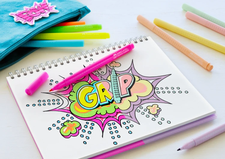 Flamastry grip 5 kol. neonowych + 5 kol.pastelowych w etui Faber-Castell – zdjęcie 3
