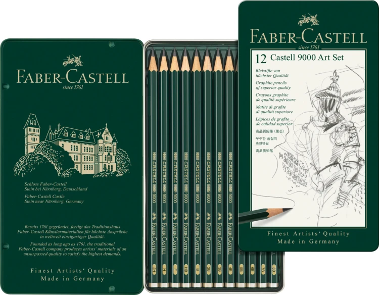 Ołówek castell 9000 art 12 szt. opakowanie metalowe Faber-Castell – zdjęcie 2