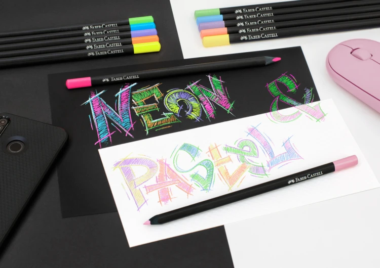 Kredki trójkątne black edition 12 kol. pastelowych i neonowych Faber-Castell – zdjęcie 3