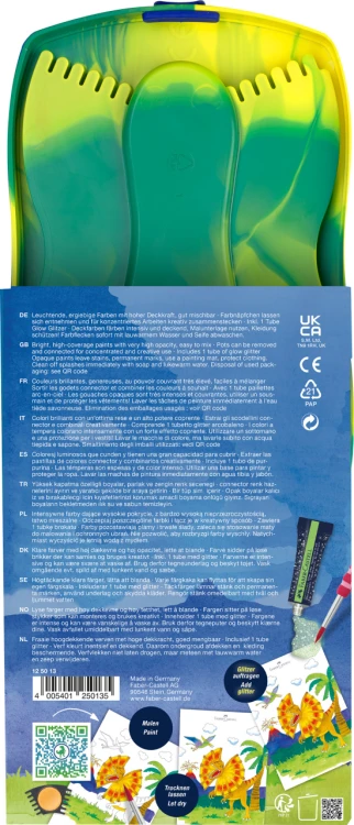 Farby szkolne connector edycja DINOZAURY12 kol. + brokat w żelu + naklejki, kasetka Faber-Castell – zdjęcie 3