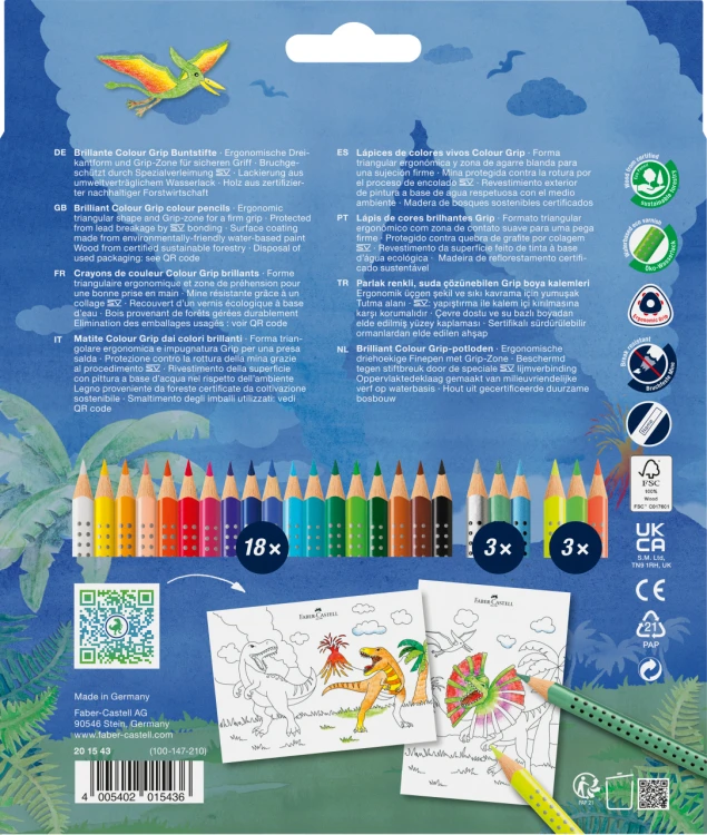 Kredki grip 2001 edycja dinozaury 18 kol. standardowych + 6 kol. metalicznych + naklejki Faber-Castell – zdjęcie 2