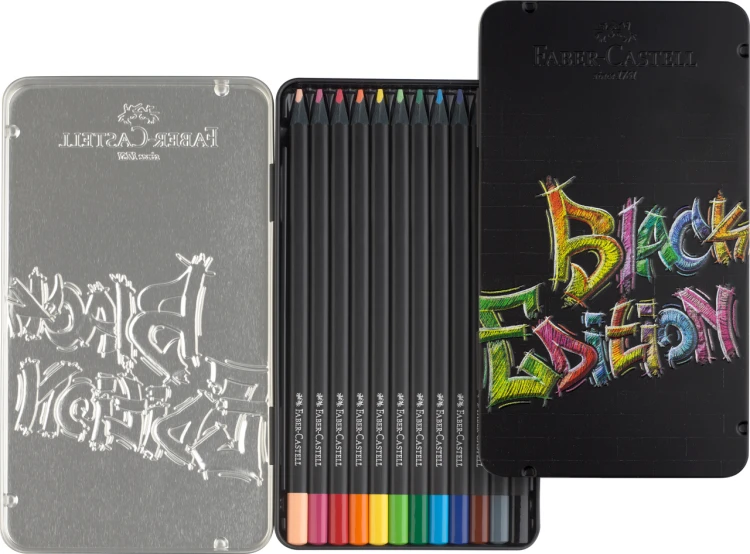 Kredki trójkątne black edition 12 kol.opakowanie metalowe Faber-Castell – zdjęcie 3
