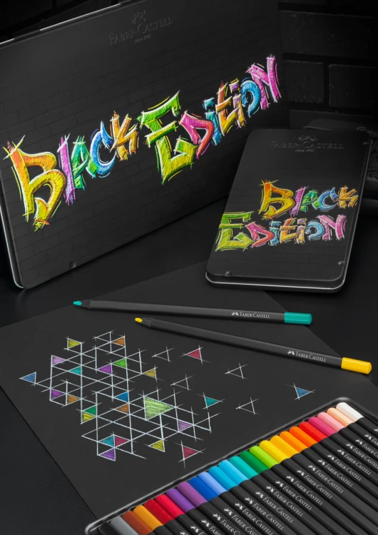 Kredki trójkątne black edition 12 kol.opakowanie metalowe Faber-Castell – zdjęcie 5