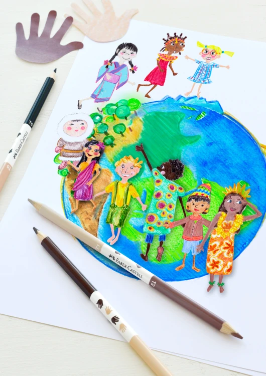 Kredki trójkątne children of the world 12 kol. + 3 kredki dwustronne w odcieniach skóry Faber-Castell – zdjęcie 3