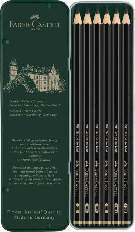 Ołówek artystyczny pitt graphite matt 6 szt. opakowanie metalowe Faber-Castell – zdjęcie 2