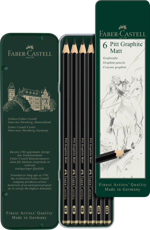 Ołówek artystyczny pitt graphite matt 6 szt. opakowanie metalowe Faber-Castell – zdjęcie 3