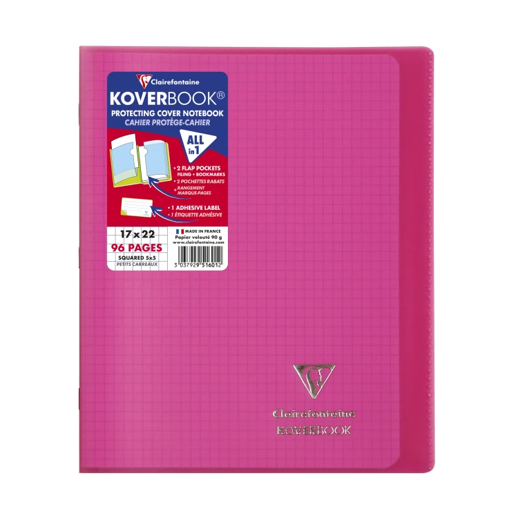 Zeszyt koverbook, w okładce z PP, 17X22 cm, w kratkę, 48 kartek, mix kolorów clairefontaine – zdjęcie 3