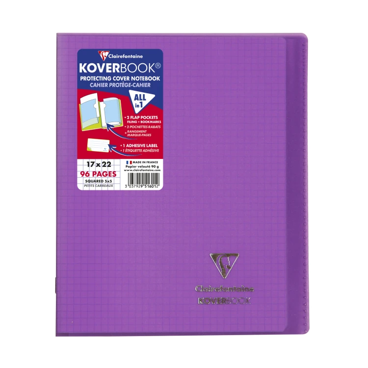 Zeszyt koverbook, w okładce z PP, 17X22 cm, w kratkę, 48 kartek, mix kolorów clairefontaine – zdjęcie 6