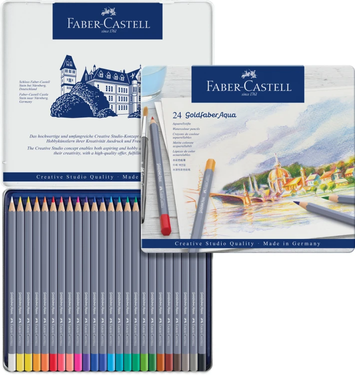 Kredki akwarelowe goldfaber aqua 24 kol. opak. metalowe Faber-Castell – zdjęcie 3